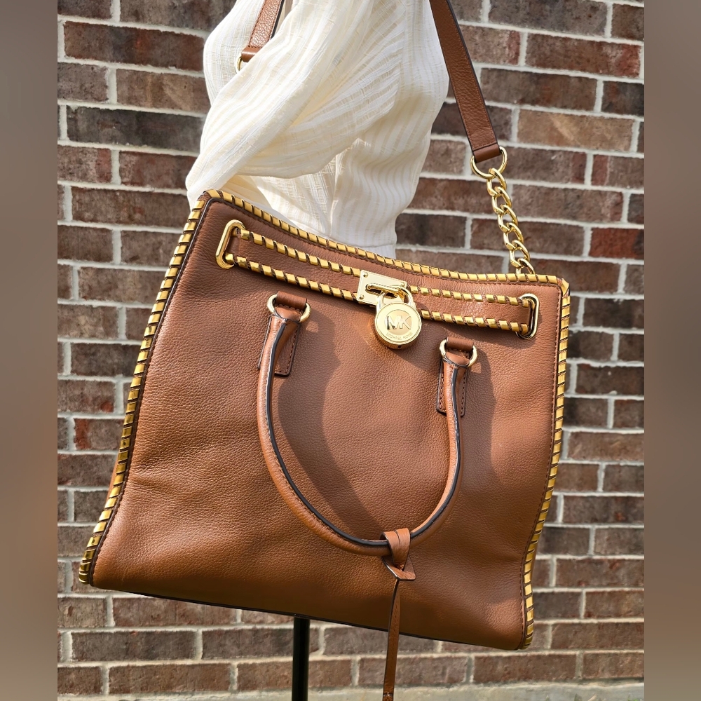 Michael Kors Hamilton Whipstitched Leather Satchel